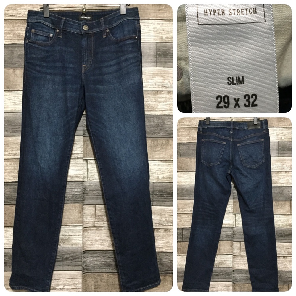 Express Hyper Stretch Slim Jeans Men’s 29x32 Dark Wash Blue Denim